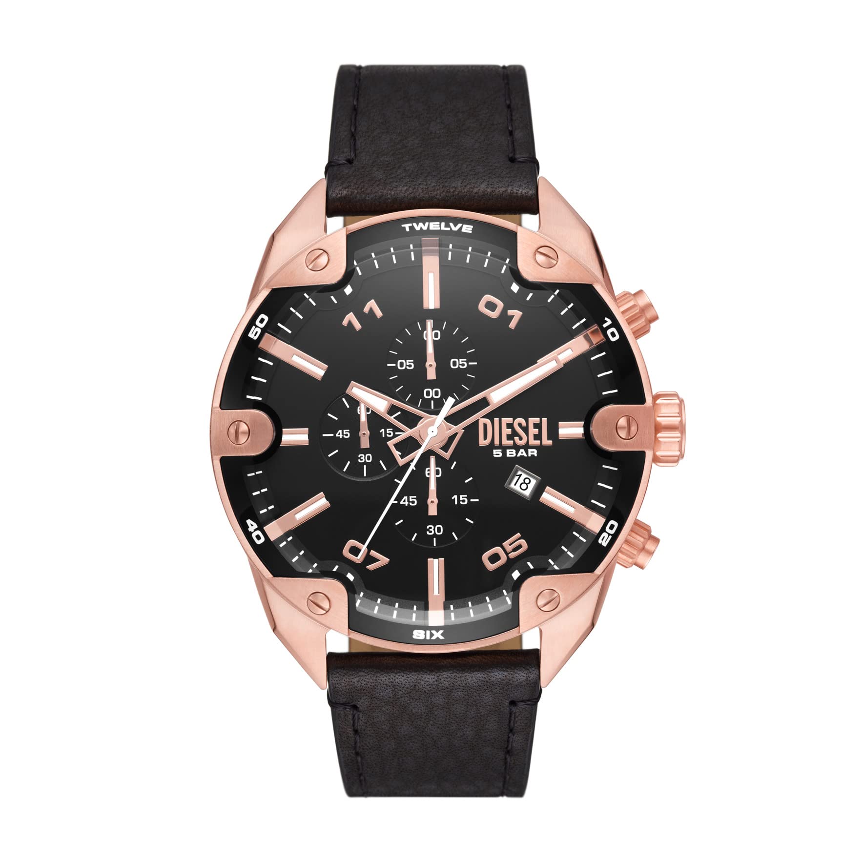 Diesel Leather Spiked Analog Black Dial Men Watch-Dz4607, Black